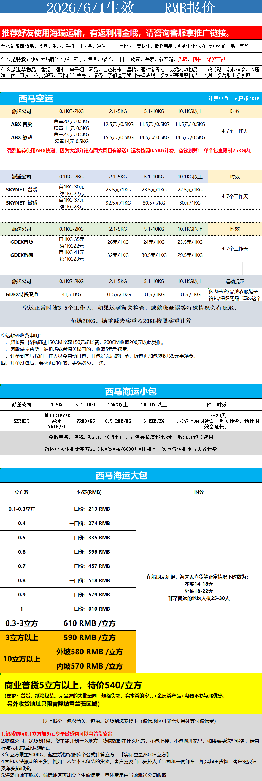 西马空运+海运运费报价 产品图